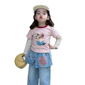 Girls Spring Korean Style Cute Two Piece Set T Shirt Loose Jeans Cotton Cartoon Print For Baby Girls - Product Image 5