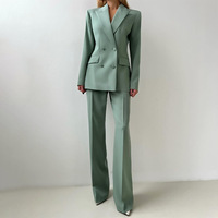 Kadınlar için son moda Polyester düz renk Blazer Set 3 parça Set ofis kıyafeti çift göğüslü ofis kadınlar için Set Suits