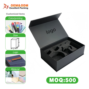 Boîte en carton rigide à rabat personnalisée de luxe d'usine boîte en papier cadeau d'expédition magnétique noire boîtes d'emballage électroniques de logo d'impression - Product Image 1
