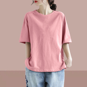 Women's Loose Short Sleeve T-Shirt Solid Color Breathable Jersey Plus Size Casual Top - Product Image 2