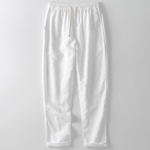 Hot Sale Drawstring Waistline Baggy <strong>Linen</strong> Pants <strong>Men</strong> Summer Custom <strong>Linen</strong> Straight Leg <strong>Linen</strong> <strong>Trousers</strong> Wholesale - Product Image 2