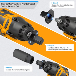 Набор из 4 низкопрофильных магнитных переходников для ударных головок: 3/4 дюйма (штекер) на 1/2 дюйма (гнездо), 1/2 дюйма (штекер) на 3/8 дюйма (гнездо), 3/8 дюйма (штекер) на 1/4 дюйма (гнездо) - Product Image 4