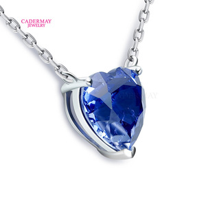 Cadermay Heart Shape Sapphire Necklace S925 Sterling Silver Moissanite Pendant Gift - Product Image 2