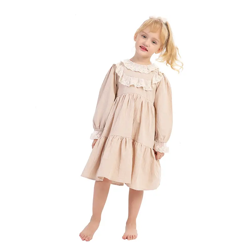 Autumn boutique baby clothes long sleeves ruffles cotton lovely lace baby girl dress