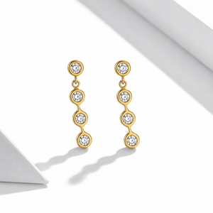 Boucles d'oreilles pendantes à bord ondulé en acier inoxydable plaqué or 14 carats sous vide avec zircon cubique - Product Image 1