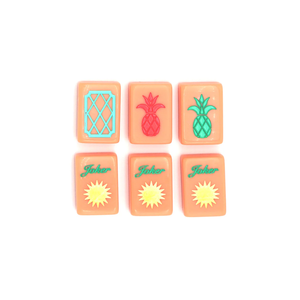 Jeu de Mahjong américain de haute qualité avec 160 tuiles, en acrylique, fond rose saumon, thème Île de paradis - Product Image 2