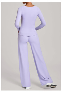 Conjuntos de <span class=keywords><strong>Yoga</strong></span> de talla grande al por mayor para mujer, tops de cuello redondo, pantalones de <span class=keywords><strong>yoga</strong></span> de talle alto, ropa deportiva, chándal para correr al aire libre - Product Image 6