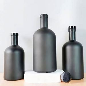 Bouteilles à spiritueux en verre dépoli noir mat avec bouchon en liège, sérigraphiées, 500 ml/750 ml, forme cylindrique, pour vin, vodka et huile d'olive - Product Image 5