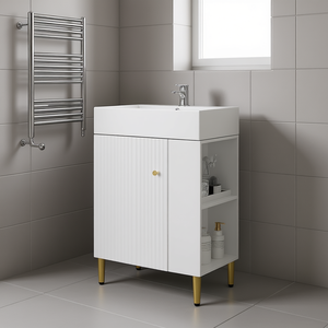 Mueble de Baño Blanco con Lavabo Individual de Cerámica de 23 Pulgadas, Moderno y Minimalista, con Almacenamiento Lateral Derecho - Product Image 2