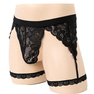 Men's <b>Lace</b> Thong Underwear Black Low Rise <b>Elastic</b> Sexy Men's Lingerie - Product Image 3