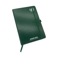 Journal personnalisé A5 couverture rigide en cuir PU vert cahier de reliure à coudre avec bande élastique agenda planificateur pour les promotions