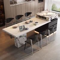 Mesa de Isla de cocina de mármol moderna con armarios de barra de almacenamiento Construcción de panel de diseño ecológico 5 + compartimentos