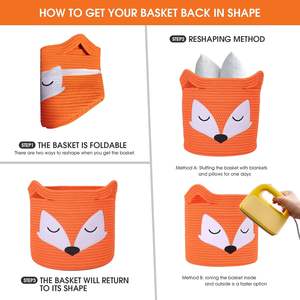 3 paquetes <span class=keywords><strong>de</strong></span> cesta <span class=keywords><strong>de</strong></span> almacenamiento <span class=keywords><strong>de</strong></span> cuerda <span class=keywords><strong>de</strong></span> algodón tejida a mano redonda personalizada con bordado <span class=keywords><strong>de</strong></span> zorro bonito plegable <span class=keywords><strong>para</strong></span> habitación <span class=keywords><strong>de</strong></span> niños con asas resistentes - Product Image 6