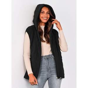 Veste d'extérieur décontractée pour femme, tendance automne-printemps 2025, sans manches, à capuche, zippée, tissée, manteau d'hiver brodé - Product Image 4