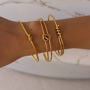 Cliclimoda Trendy paslanmaz çelik bilezik açık manşet bileklik seti kadınlar için ayarlanabilir altın kaplama bileklik su geçirmez takı - Product Image 3