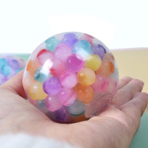 Stress Relief Squishy Grape Ball Toy with Rainbow-colored <b>Beads</b>, Soft <b>Silicone</b> Squeeze Toy. - Product Image 4
