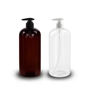 Bottiglie rotonde vuote Boston in plastica PET ambrata trasparente da 1 litro 32 once con pompa per Shampoo balsamo sapone liquido per il lavaggio del corpo