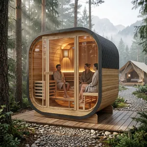 Sauna extérieur moderne en forme de cube pour 8 personnes, en cèdre rouge et en hemlock, grand sauna extérieur traditionnel, poêle à vapeur, <span class=keywords><strong>chauffage</strong></span> hybride - Product Image 5