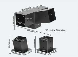 Fixation murale 15 °   <span class=keywords><strong>Kit</strong></span> de supports de pergola en acier carbone noir pour toit en pente 4x4 - Product Image 4