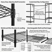 Système de suspension métallique de qualité commerciale, portable et réglable, pour armoire et présentoir, robuste, avec étagères pour vêtements
