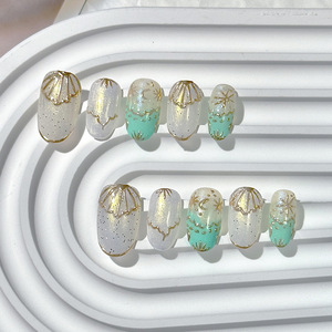 Nouveau vert dégradé couleur presse sur les ongles 100% <span class=keywords><strong>main</strong></span> <span class=keywords><strong>dessin</strong></span> étoile lune ongles artificiels couverture complète nouveau ongles Art à vendre - Product Image 1
