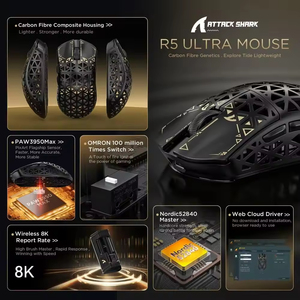 Ratón Inalámbrico para Juegos Best Attack Shark R5 Ultra, Carcasa de Fibra de Carbono, Ultraligero de 39g, <span class=keywords><strong>Sensor</strong></span> Óptico Claw 3950 Max - Product Image 4