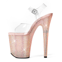 Chaussures de danseuse exotique à talons aiguilles transparents en PVC de 20 cm avec plateforme diamantée pour la danse en boîte de nuit et l'entraînement au pole dance