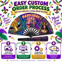 Éventails à main personnalisés haut de gamme en gros, 33 cm (13 pouces), en bambou et plastique, pour Mardi Gras et mascarade