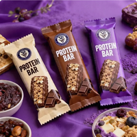 Sachets personnalisés imprimés recyclables à fermeture arrière en film polyester pour l'emballage de barres protéinées et de chocolat