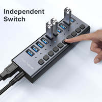 Hub USB alimenté 10 ports 10 Gbit/s USB 3.2 Gen2 avec interrupteurs individuels, adaptateur secteur 48W, station d'accueil en aluminium – En stock