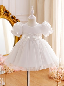 <span class=keywords><strong>Vestito</strong></span> Estivo per <span class=keywords><strong>Bambina</strong></span> con Collo Tondo, Motivi Floreali, Maniche a Palloncino, Fiocco, Stile Fatato, Abito Soffice per Matrimonio - Product Image 1