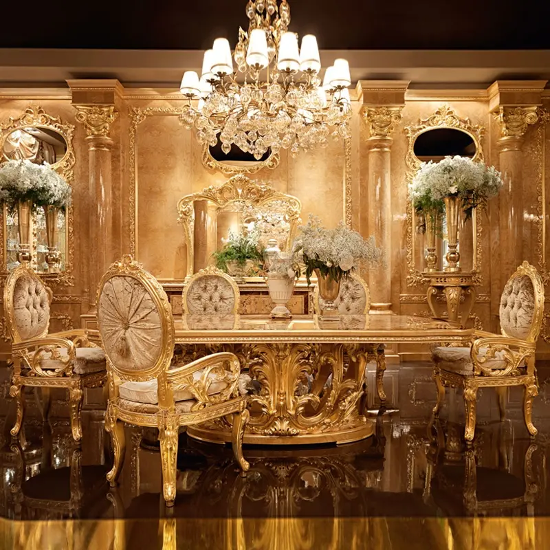 Meubles de Restaurant classiques en bois massif sculpté, ensemble de salle à manger de Style français Royal