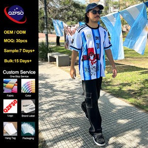 QZFSO OEM Sports Clothing Oversized Streetwear Football Jersey Custom Sublimation Blokecore Soccer Shirt Loose Fit Crewneck Tee - Product Image 1