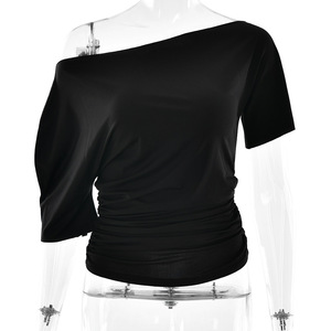 Women's Asymmetrical Neck T-Shirt Solid Color Polyester Fitness <b>Top</b> Daily Wear - Product Image 5