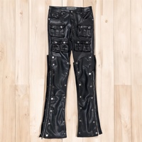 Celana Cargo Kulit Imitasi Hitam Pria DiZNEW Multi Kantong Kancing Tekan Model Biker Streetwear OEM ODM Logo Kustom