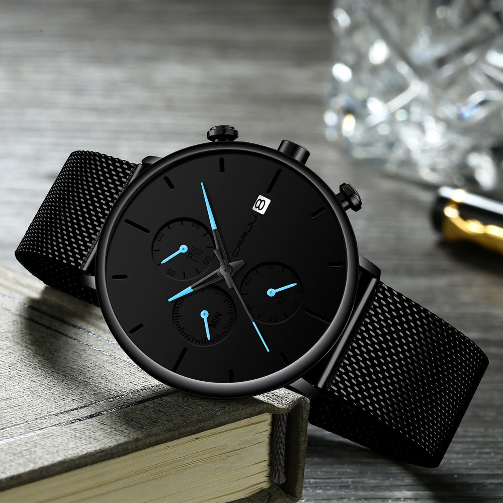 Reloj para Hombre CRRJU 2268 Negro, con Correa de Malla de Acero  Inoxidable, Cuarzo