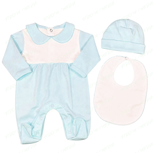 Ropa personalizada de bebé recién nacido traje de Navidad Picot Trim Pan Collar mameluco sombrero Baberos 100% algodón hogar niño Footie Pijamas - Product Image 3