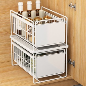 Multifunction Foldable Under Sink Organizer Sliding Storage Rack Pull Out No Drill Bolt <b>Inserting</b> Lacquer Finish <b>Shelf</b> - Product Image 3