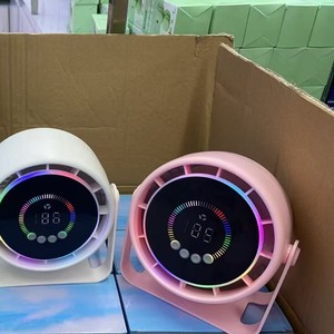 Ventilateur de bureau HM102 à commande tactile, lumière LED colorée, alimenté par USB, silencieux, vert, blanc, rose, noir - Product Image 2