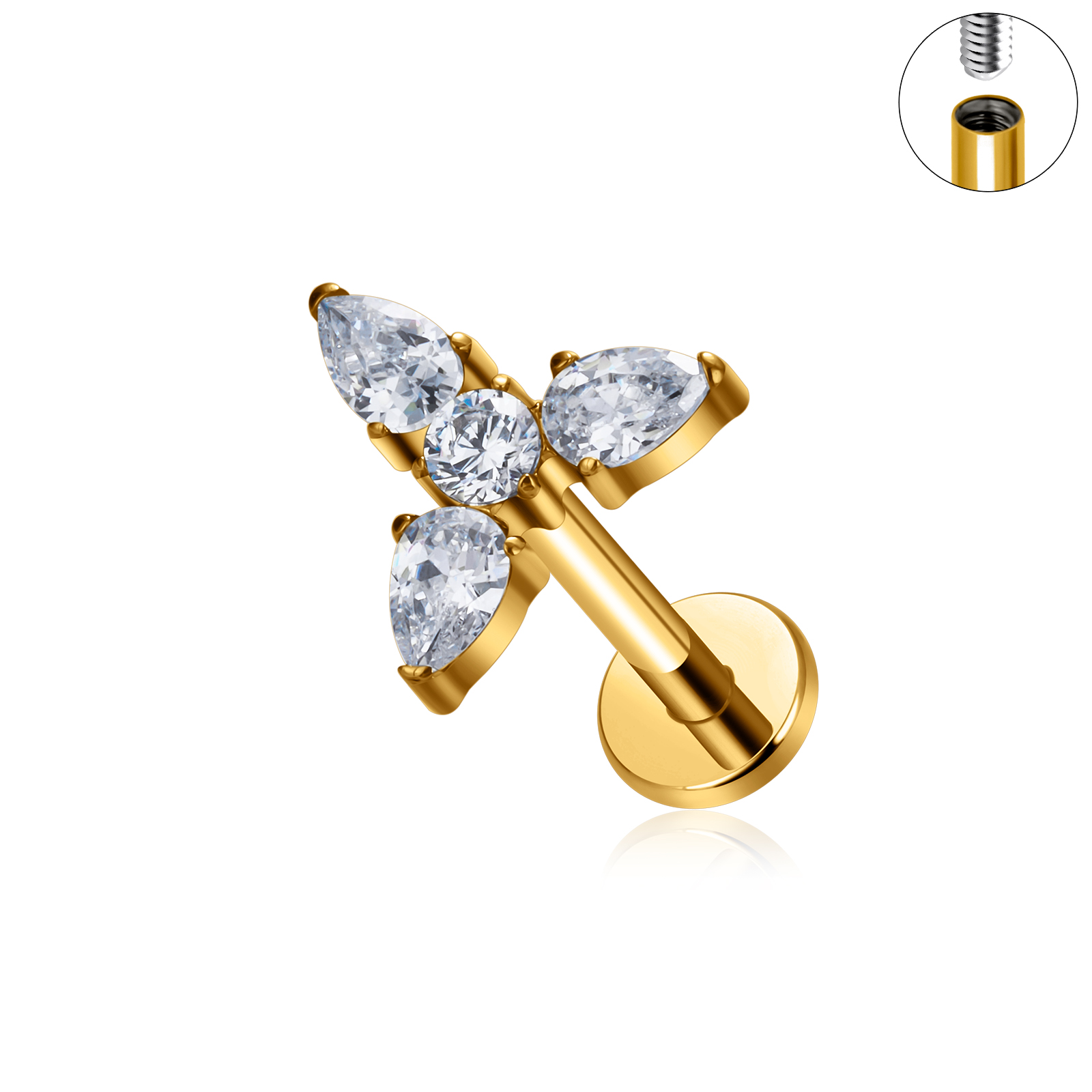 Triángulo dorado con circonitas cúbicas blancas.