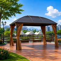 Gazebo à toit rigide, structure en aluminium, pavillon permanent, toit double en polycarbonate, auvent extérieur, rideaux et filet conçus pour les jardins