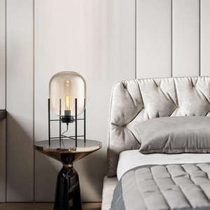 Modern Nordic Style LED Table <b>Lamp</b> New Style Decorative Black Glass <b>Bedside</b> Warm White Light Round Shade Iron Body for Room Use - Product Image 1