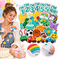 Lot de patchs brodés en gros pour anniversaire d'enfants, motifs dinosaure, camion, ballon, âge, à thermocoller ou à coudre, appliques décoratives DIY, patchs de créateur