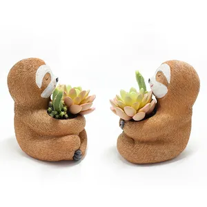 Sloth Flower Pots Succulent Planter Indoor Outdoor Resin Plant Cactus Pot Container With Drainage Hole Desktop Home Office