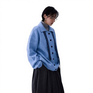 Cardigan en tricot décontracté printemps-automne, col large tendance, motif écossais, coupe ample et ajustée pour hommes et femmes - Product Image 3