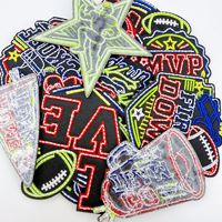 Patch Bordir Kain Baru Bertema Hari Pertandingan Sepak Bola Amerika dengan Aksen Garis Neon untuk Menghias Pakaian, Topi, dan Tas