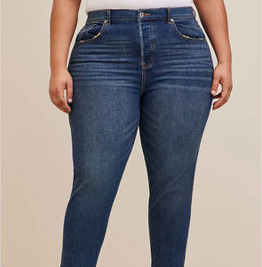 جينز نسائي بمقاسات كبيرة، بنطلون جينز ضيق مخصص للنساء بخصر متوسط، مصنوع من السباندكس/القطن المغسول، متوفر بالجملة - Product Image 3