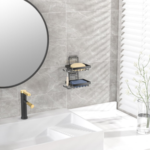 Support mural double pour <span class=keywords><strong>savon</strong></span> et rasoir, sans perçage, en acier inoxydable 304, avec 4 crochets pour la <span class=keywords><strong>douche</strong></span> - Product Image 6