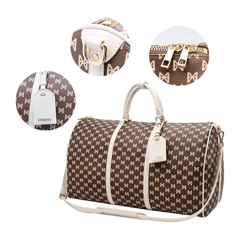 Custom Large Luxury Designer PVC Leather Ladies Women Travel Duffel Weekend Bag Outdoor Duffle Overnight Bag With Logo