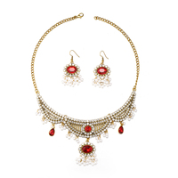 Parures de bijoux indiens vintage, collier ras-du-cou et boucles d'oreilles en zircon et perles d'imitation, style bohème, or et argent antique, pour mariage, ethnique, tribal